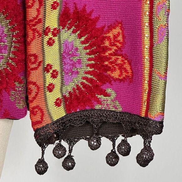 Azuleros NWT French Boho Jacquard Knit Jacket M Mix Print Flora Zebra Statement - Picture 15 of 16